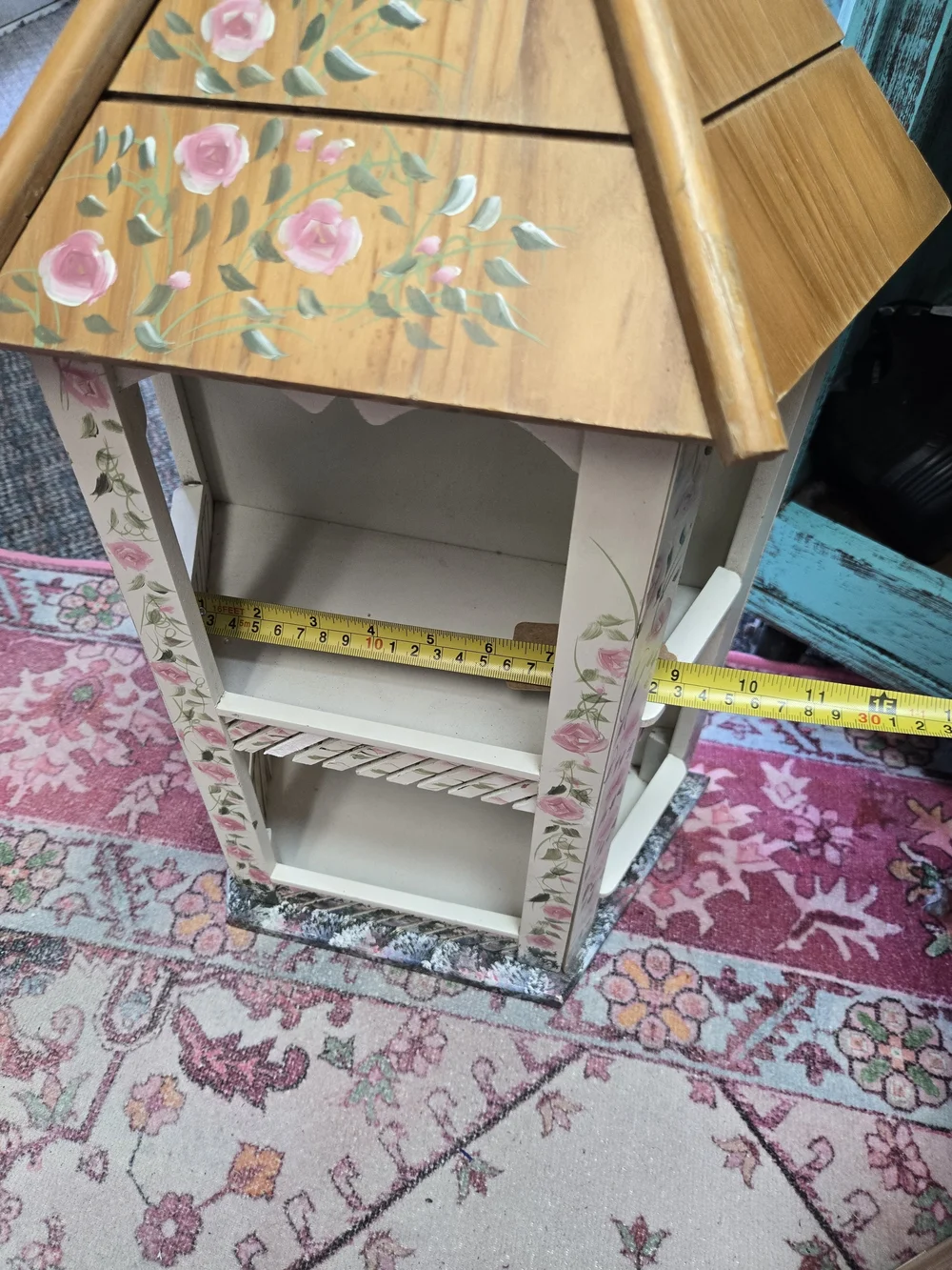 Hand-Painted Wooden Display Cabinet with Floral Roof